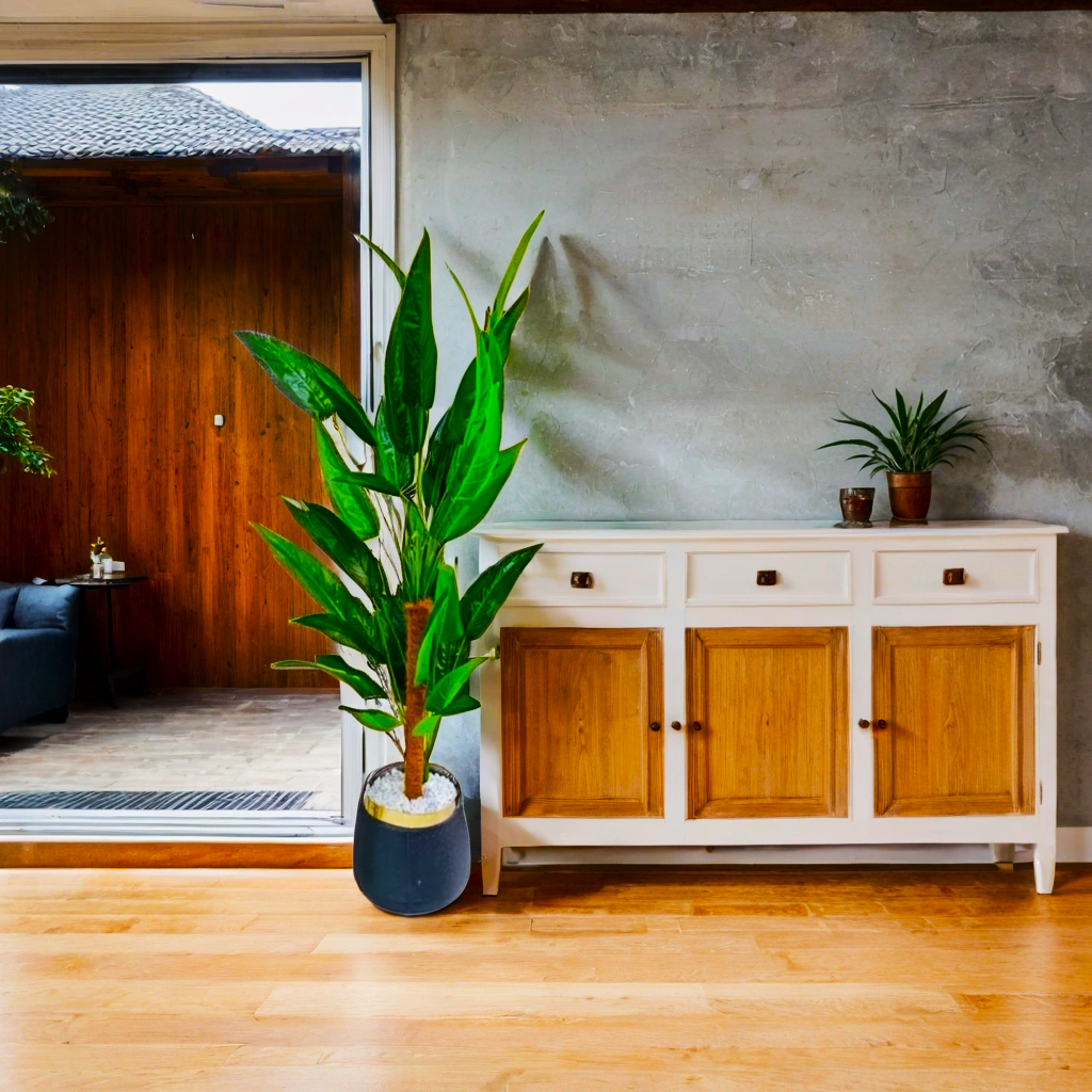 Artificial Banana Plant Pot Vase (Black)