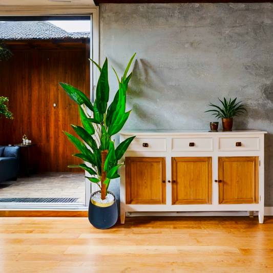 Artificial Banana Plant Pot Vase (Black)
