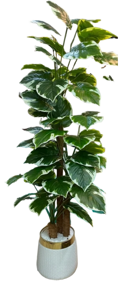 Artificial Philodendron Pot Vase (White)