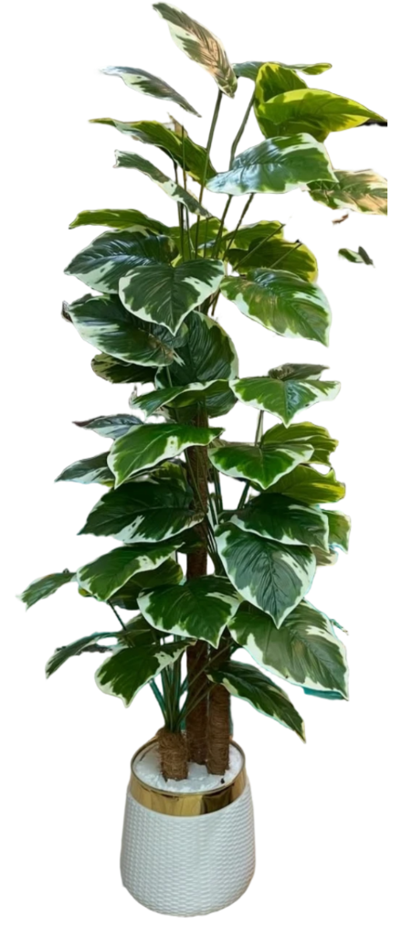 Artificial Philodendron Pot Vase (White)