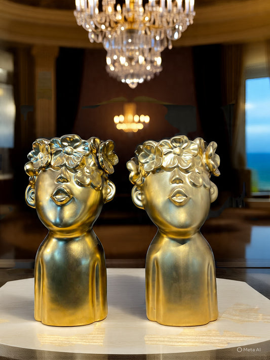Floral Crown Golden Statue Showpiece
